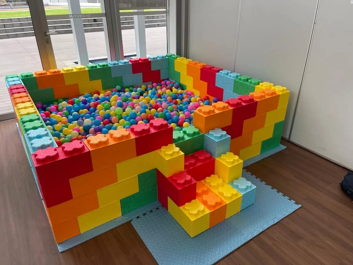 LEGO block ball pit set up indoors