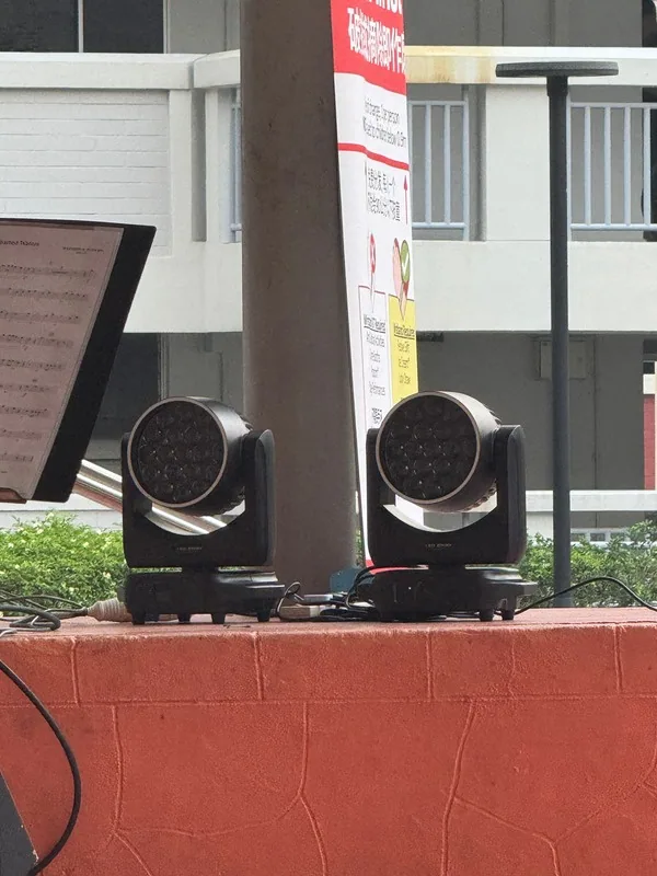 Moving head lights rigged outdoors