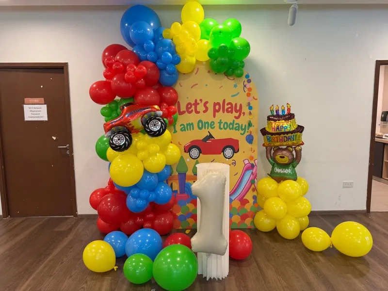 First birthday balloon display by BounceParkSG