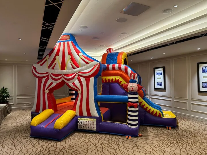 Circus tent bouncy castle in a hotel ballroom